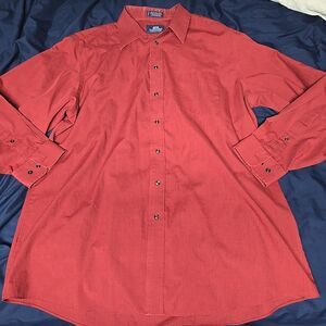 Stafford Wrinkle Free Dress Shirt 17.5 34/35 Men's Red Button-Down Office Oxford